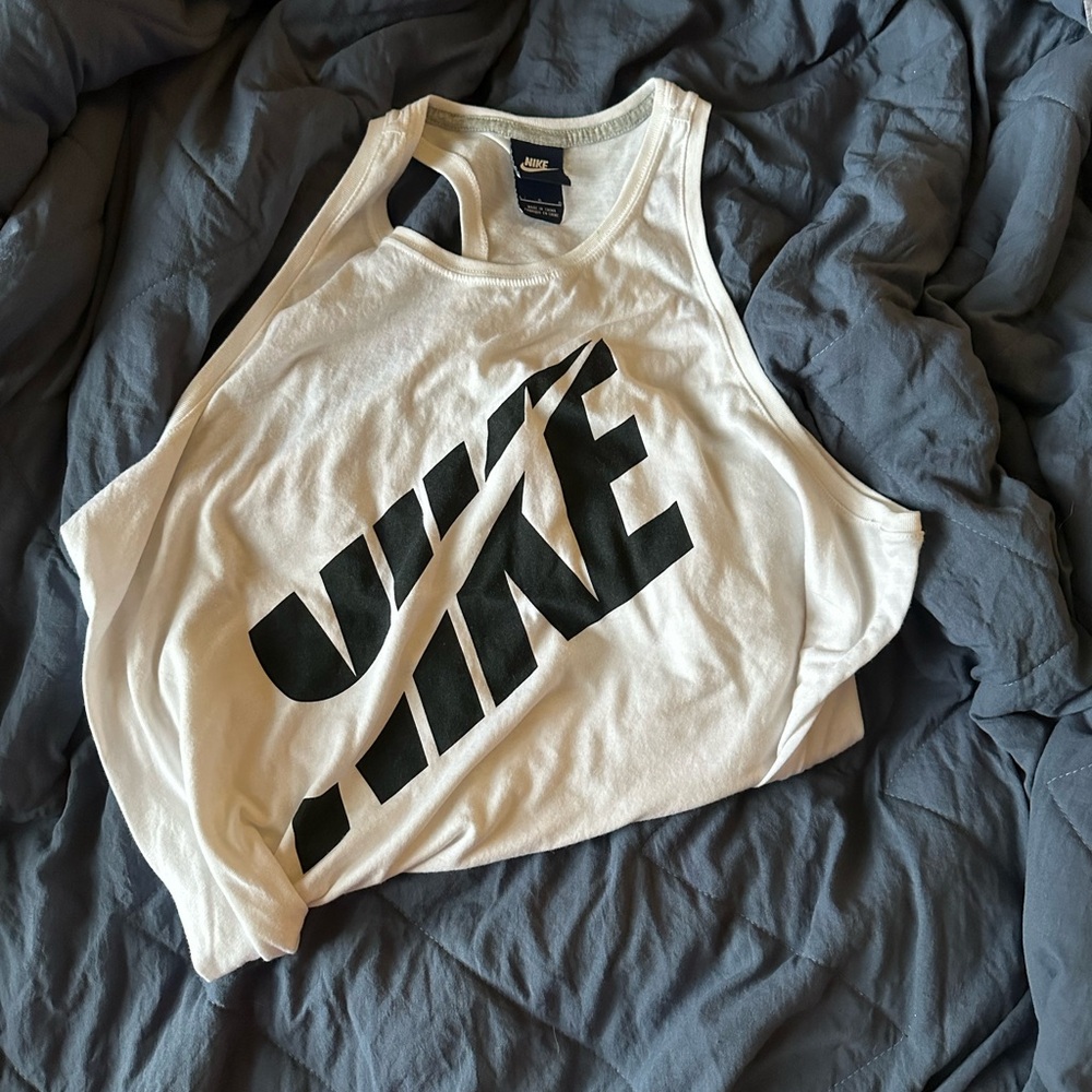 Nike White and Gray Tee with Navy Tag